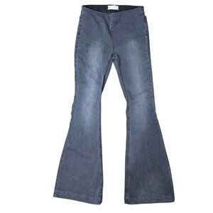 Free People Jeans Gray Black Pull On High Rise‎ Flare Bell Bottom Boho Size 27